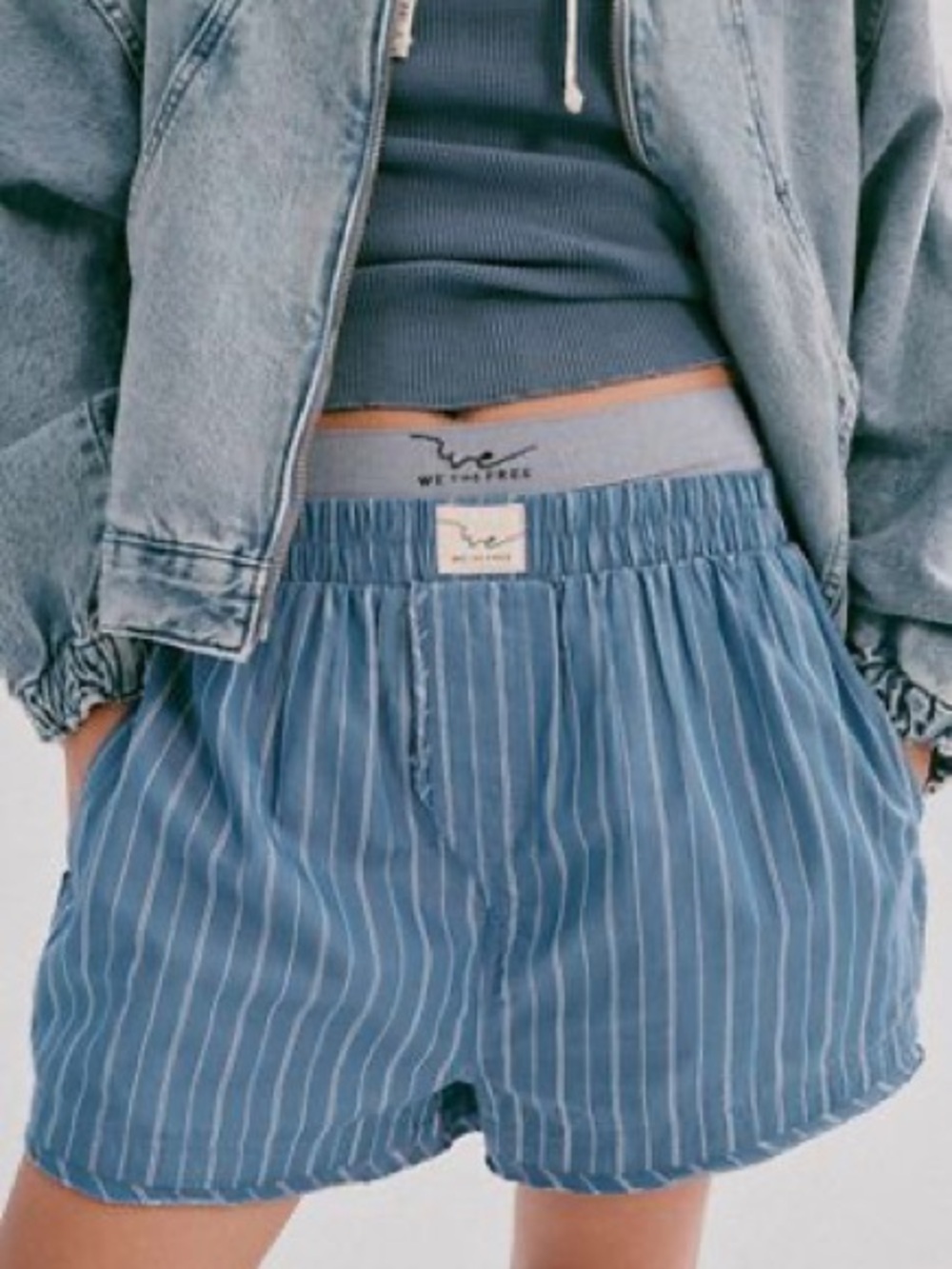 We The Free Blue Pinstripe Elastic-Waist Shorts